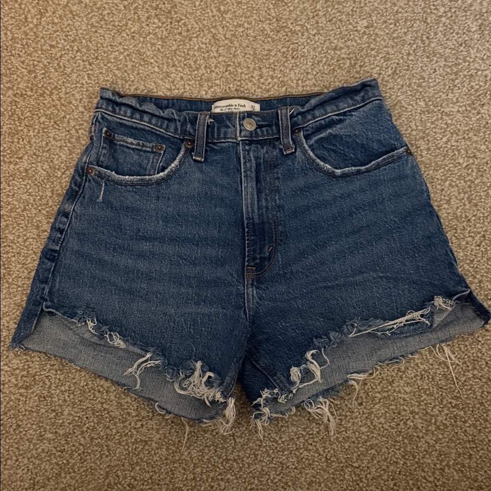 Abercrombie & Fitch Dark Blue Distressed Jean Shorts